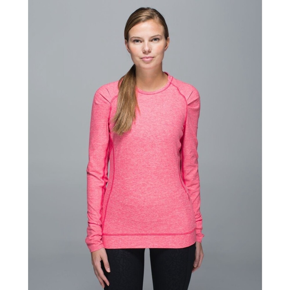 LULULEMON Think Fast Long Sleeve Pullover Shirt Pink Heathered Boom Juice Sz 12 - Picture 6 of 8